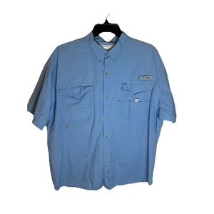 Columbia Mens PFG Shirt Sz XXL Blue Hiking Outdoors Camping Fishing Short Sleeve